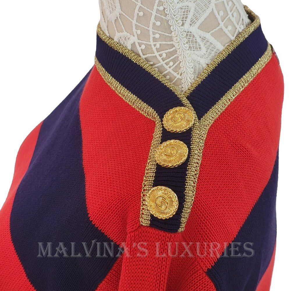 GUCCI SWEATER STRIPED COTTON RED & BLUE JUMPER w LOGO BUTTONS - Picture 7 of 15